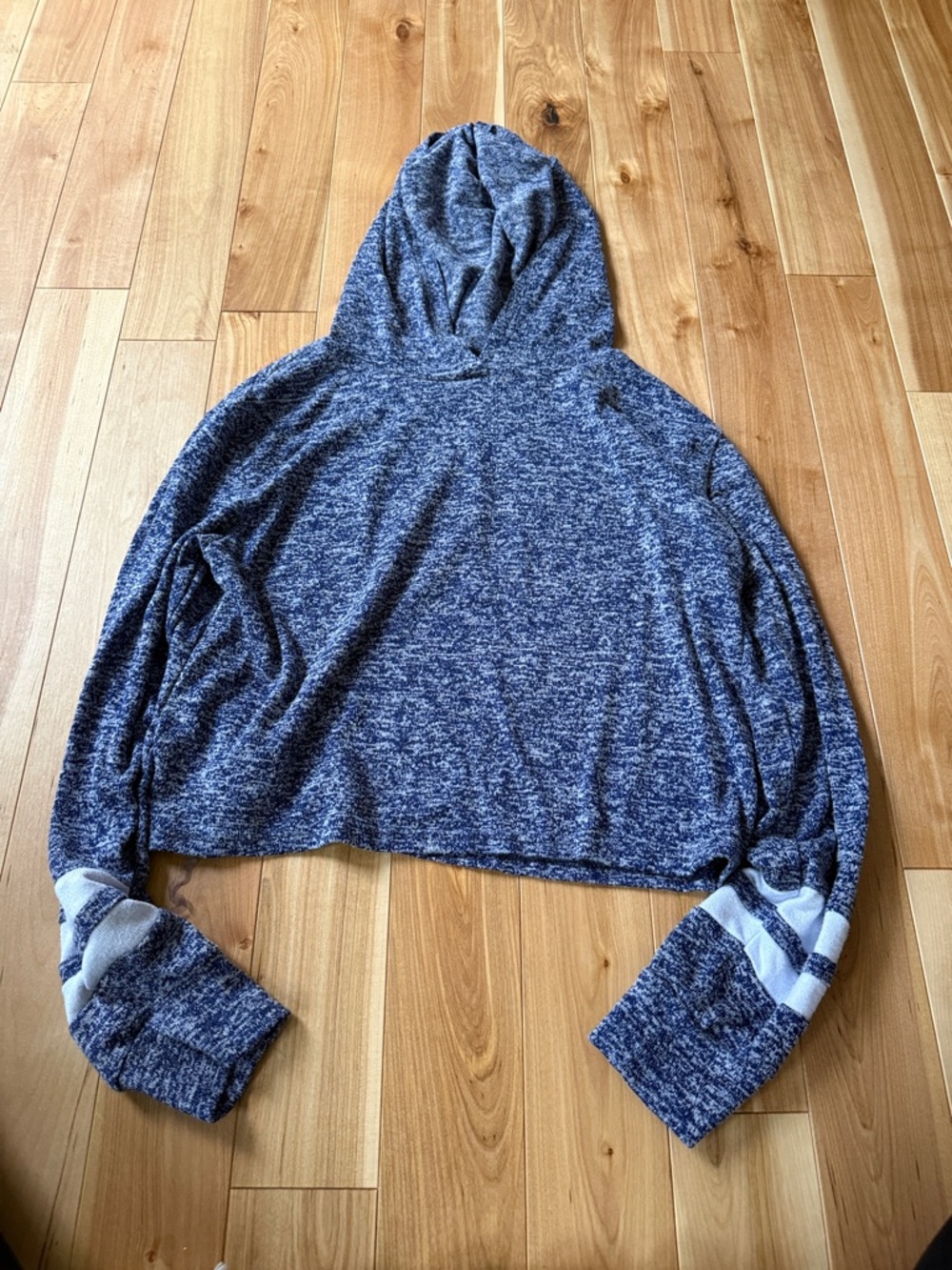 flirtitude Navy Marled Hooded Pullover with Stripe Cuffs